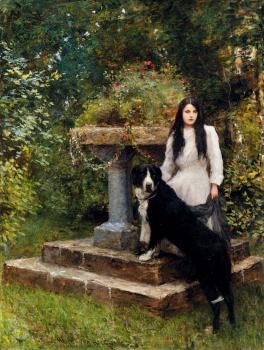 Sir Hubert Von Herkomer : A Young Girl And Her Dog
